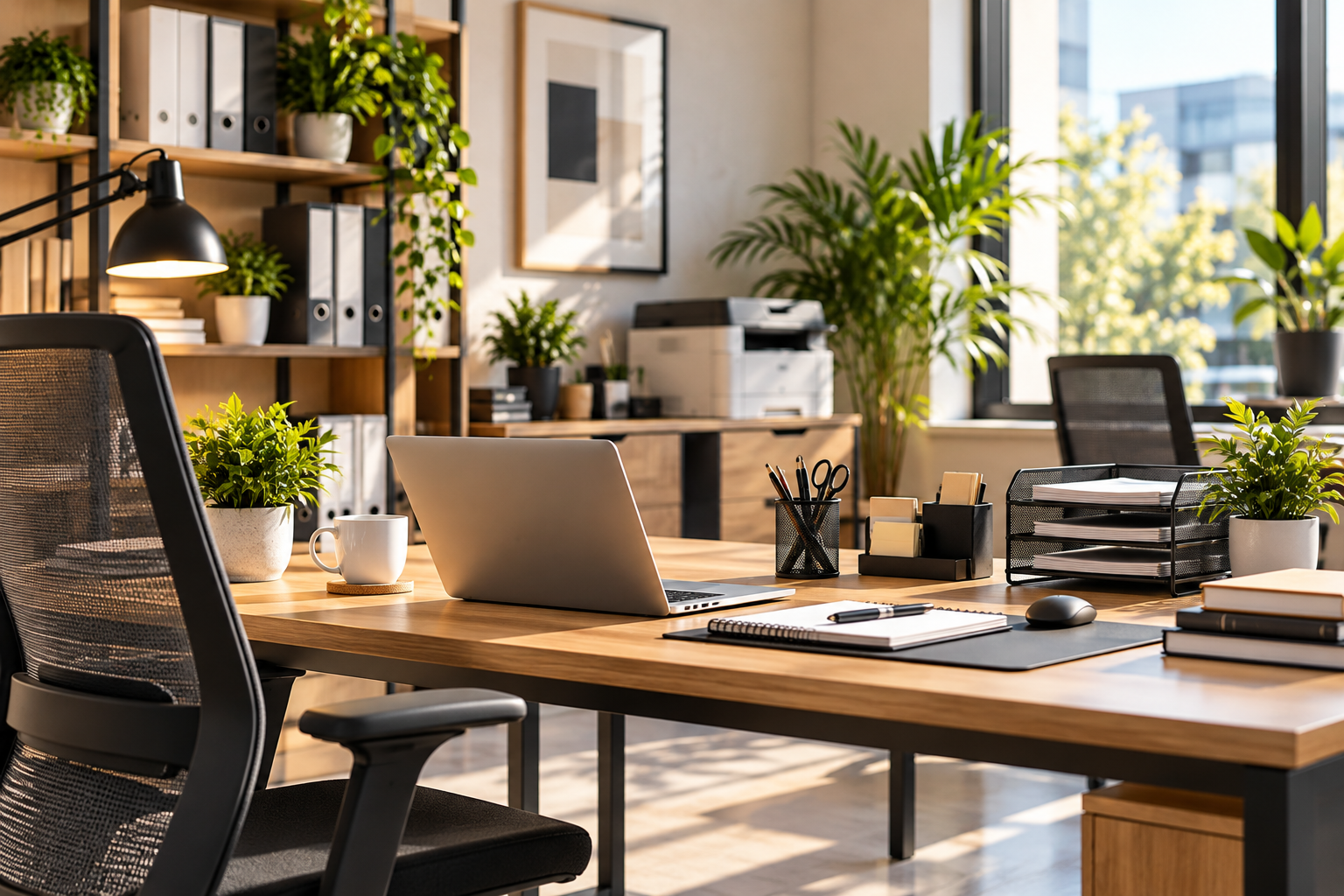 bureau moderne lumineux et organisé